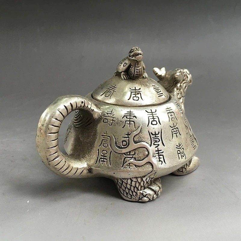 Silver-plated White Copper Dragon Pot Kettle Teapots Decorative Collection