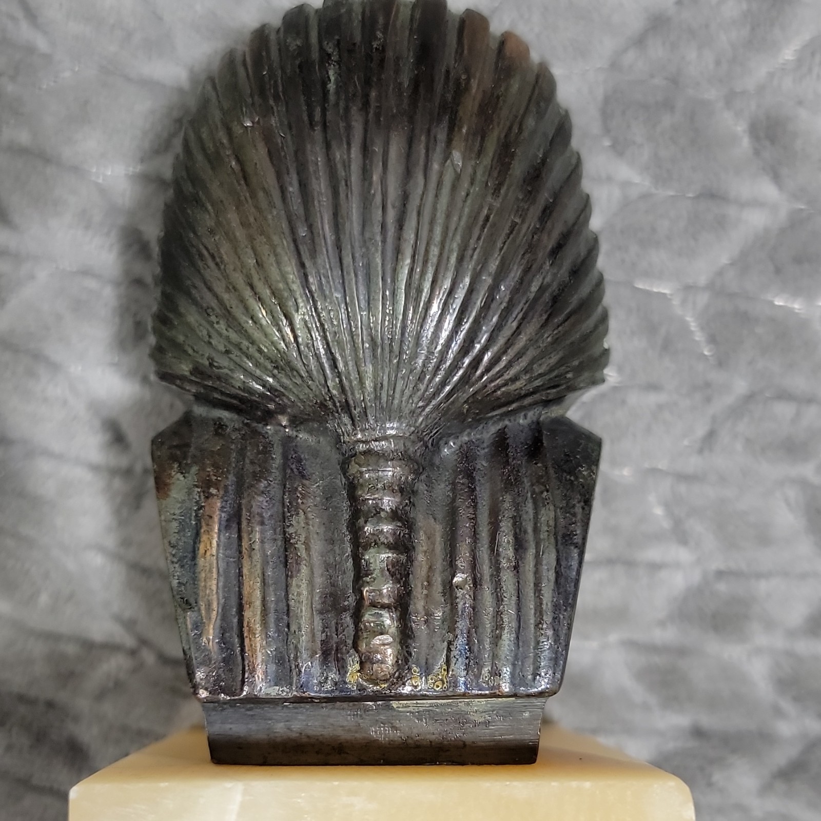 3pc Lot Egyptian Pharaoh Metal Figurines on Stone Bases, Antique Striped