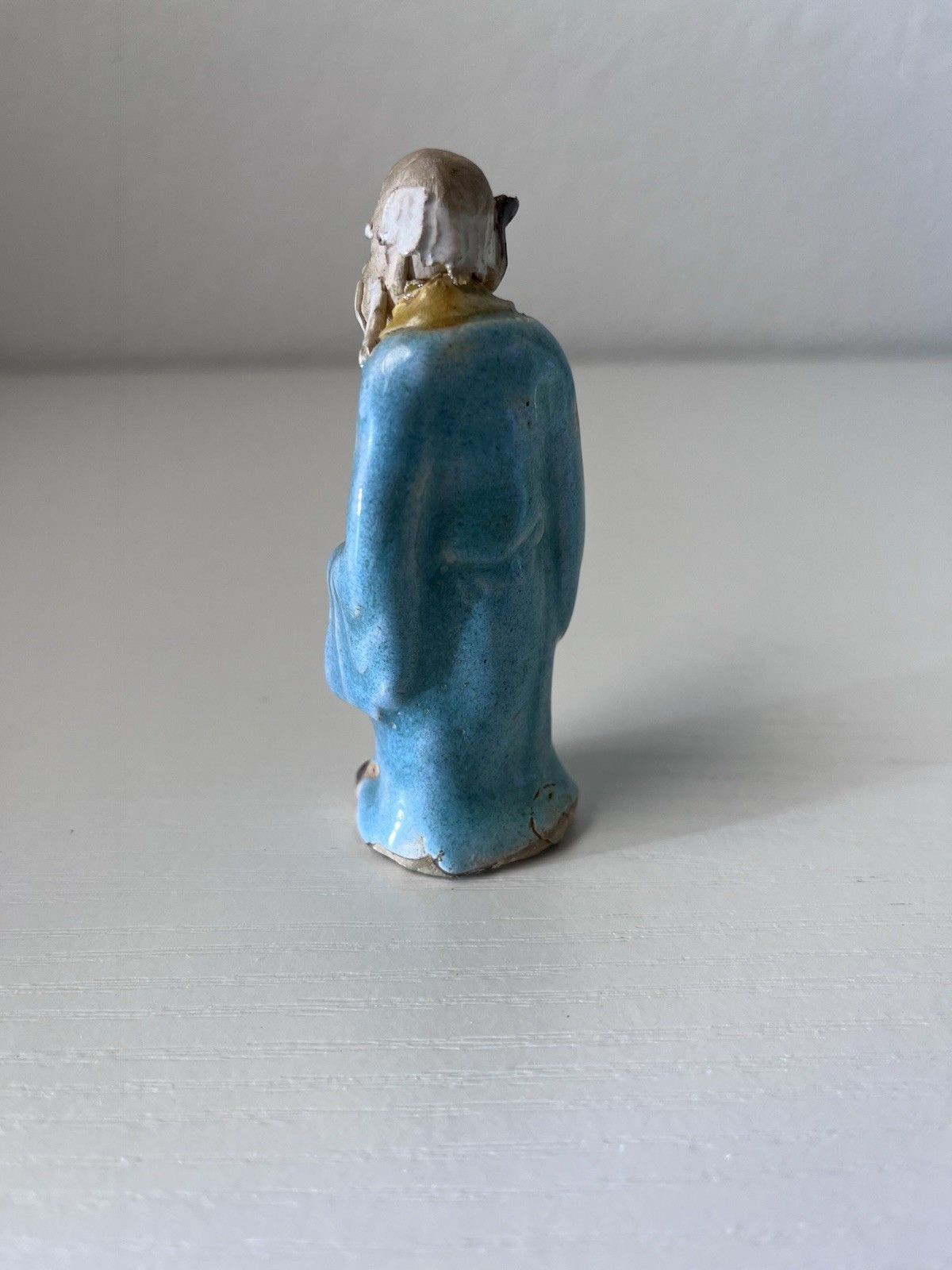Hand Painted Chinese Mud Man Elderly Man Holding a Staff