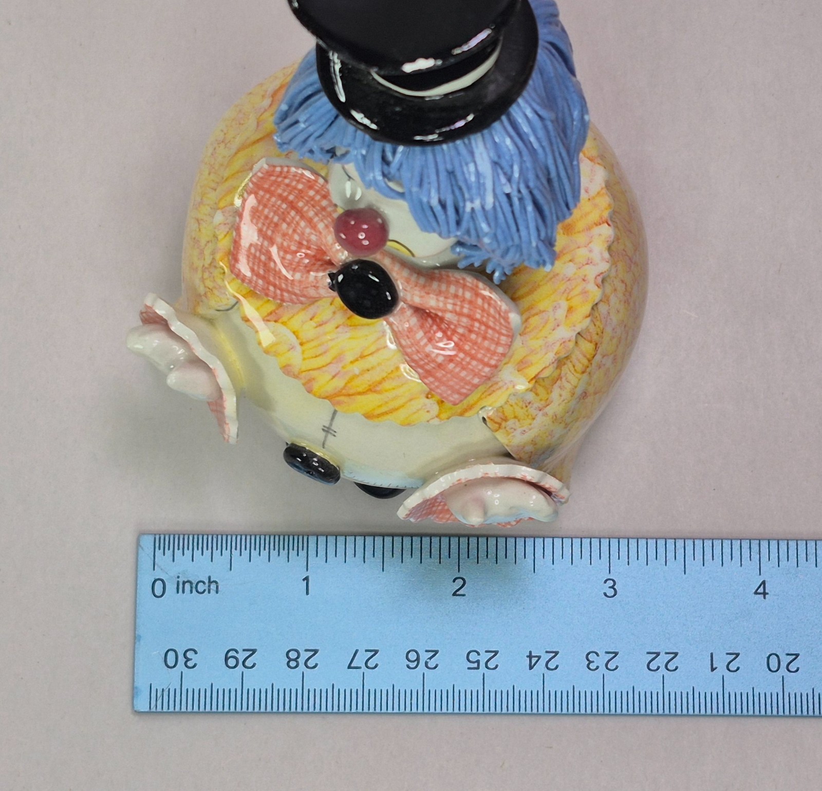 Italian Zampiva Clown Figurine Spaghetti Hair Button Bow Signed 5.5″ Tall in Box