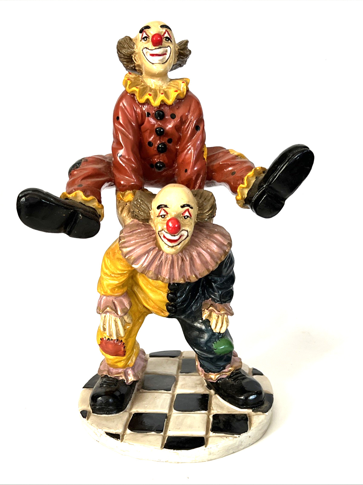 Vintage Happy Stacking Funny Circus Clowns Resin 10 1/2″ Tall Sculpture TST