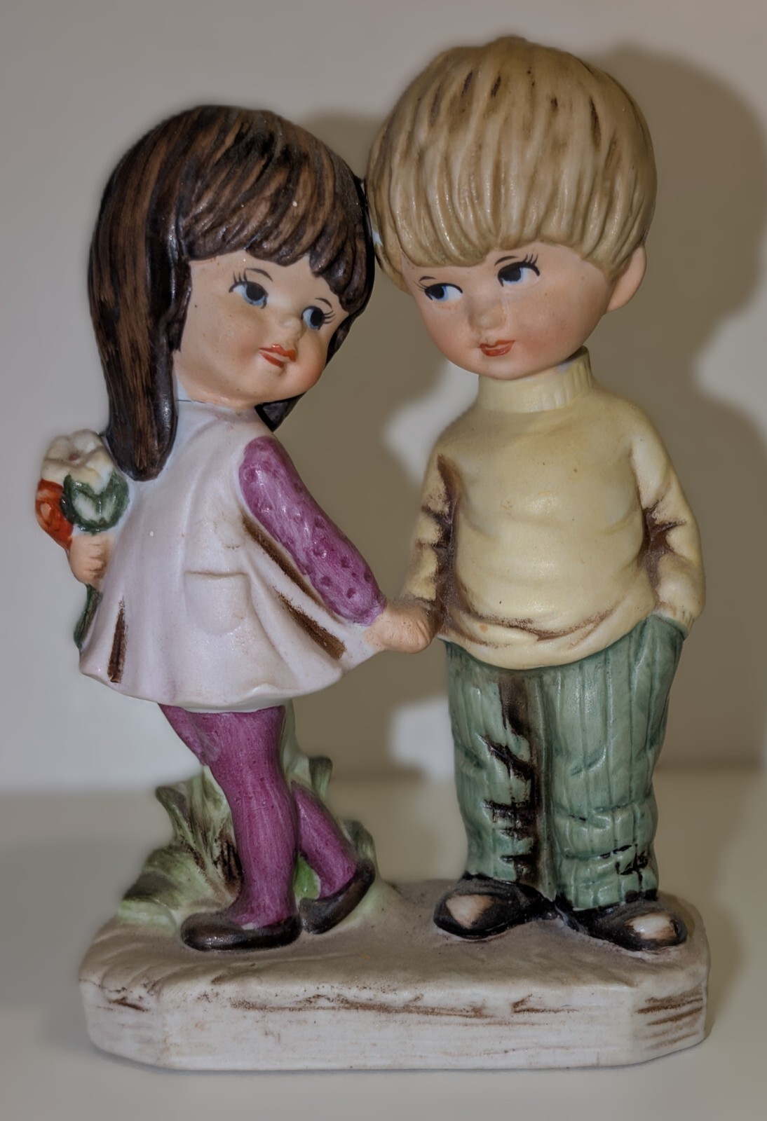 MOPPETS by Fran Mar Boy and Girl Bisque Porcelain Statuette Vintage 1971