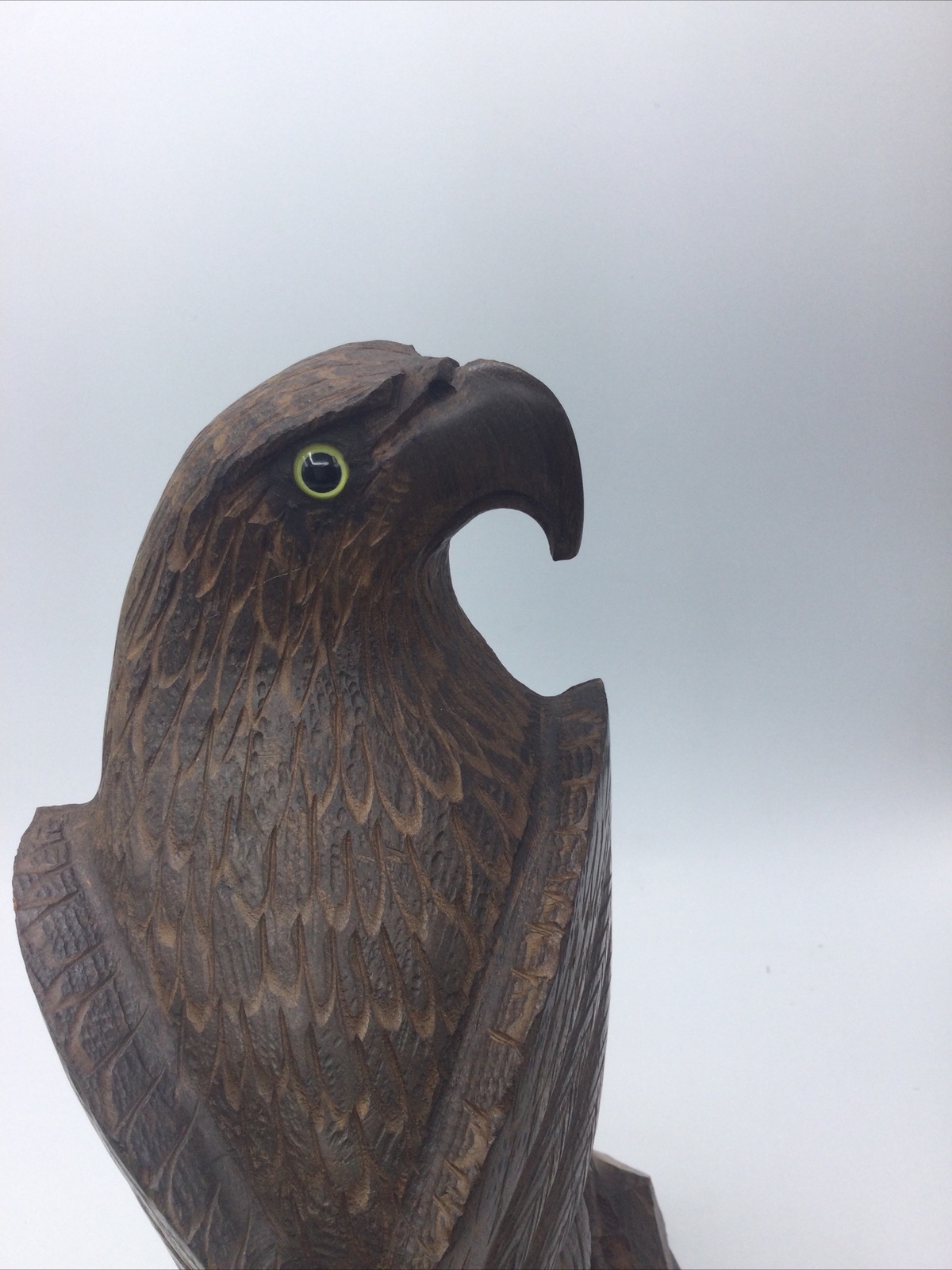 Hard Wood Hand Carved Eagle Perched on Wood Stand, 11 Inches Tall