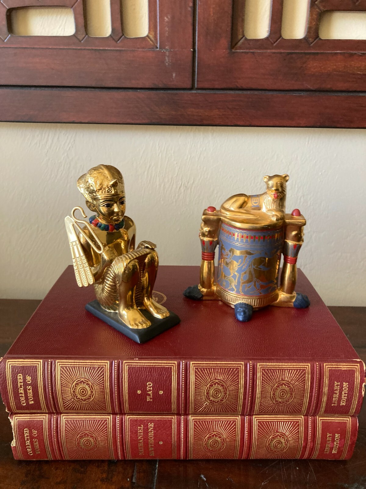 2 Gilt FRANKLIN MINT TREASURES OF TUTANKHAMUN~King Tut Squatting & Unguent Lion