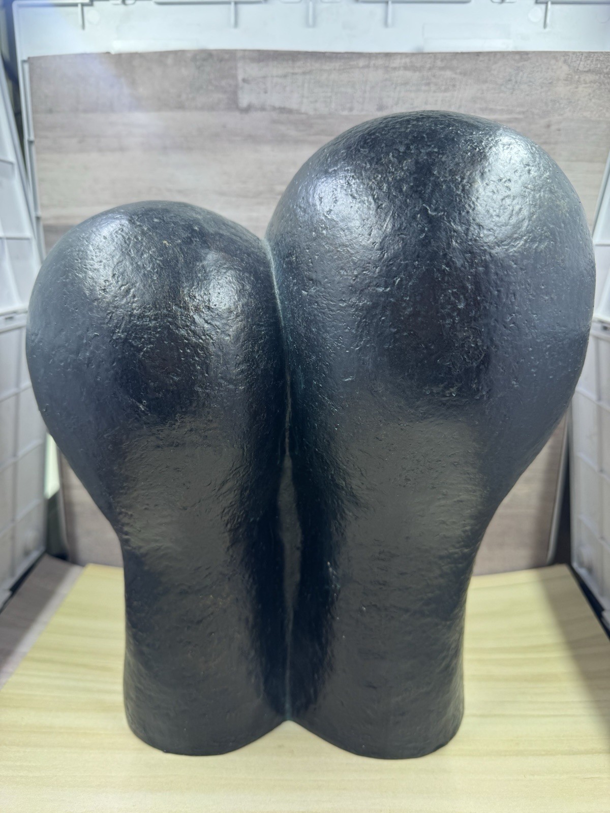 Contemporary Two Heads Resin 11” Sculpture Black Blue Patina