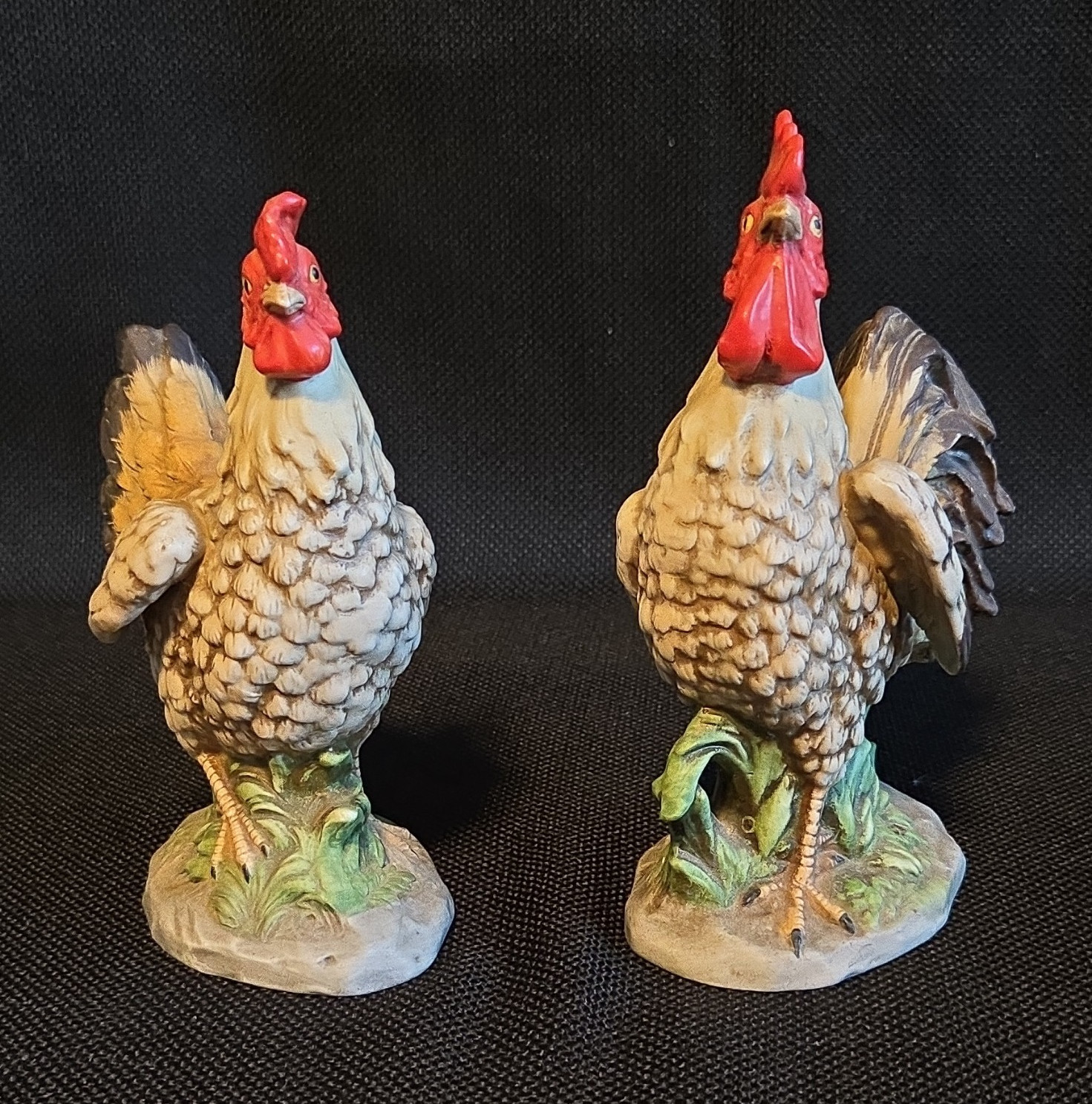 Vintage Homco Pair Rooster Chicken Ceramic Figurines Painted Multicolor 6″ 1446