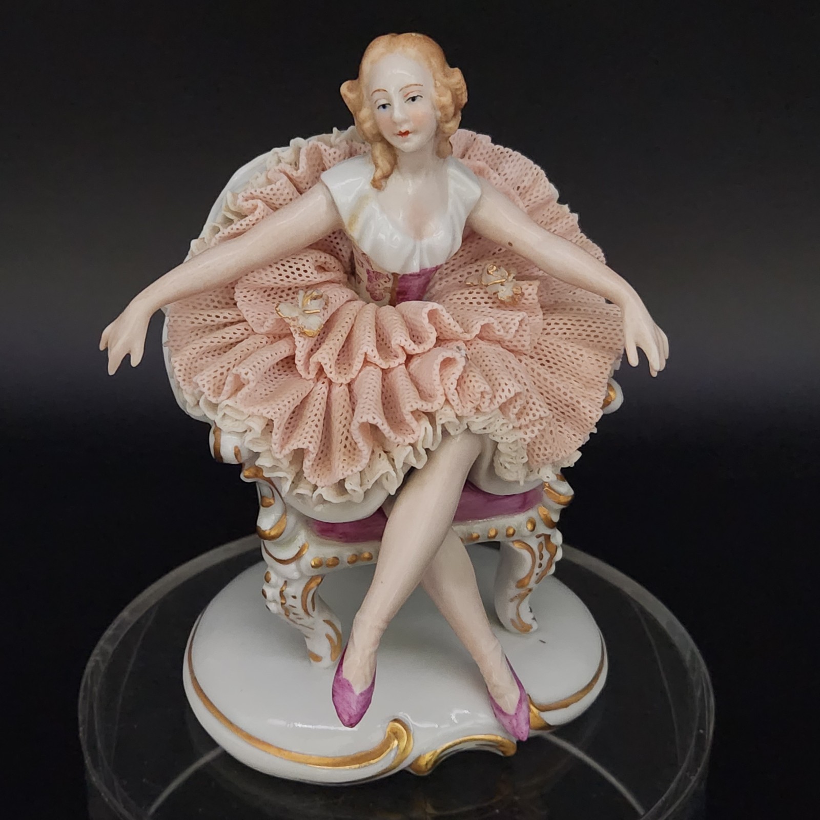 Antique Sitzendorf Lace Ballerina Porcelain Figurine 1918-1920 Mark 5″ Tall READ