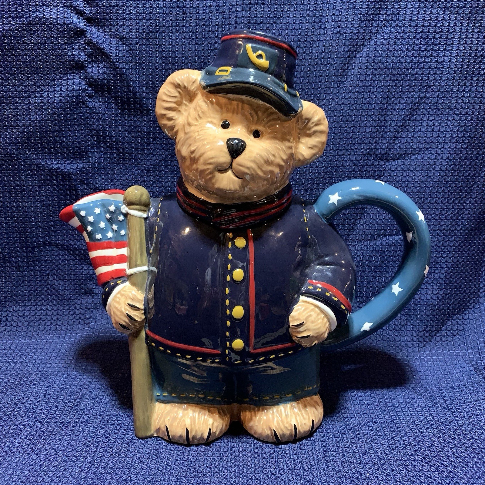 Vintage Boyds Bears Union Soldier Mason Teapot American Flag 2004 Free Shipping