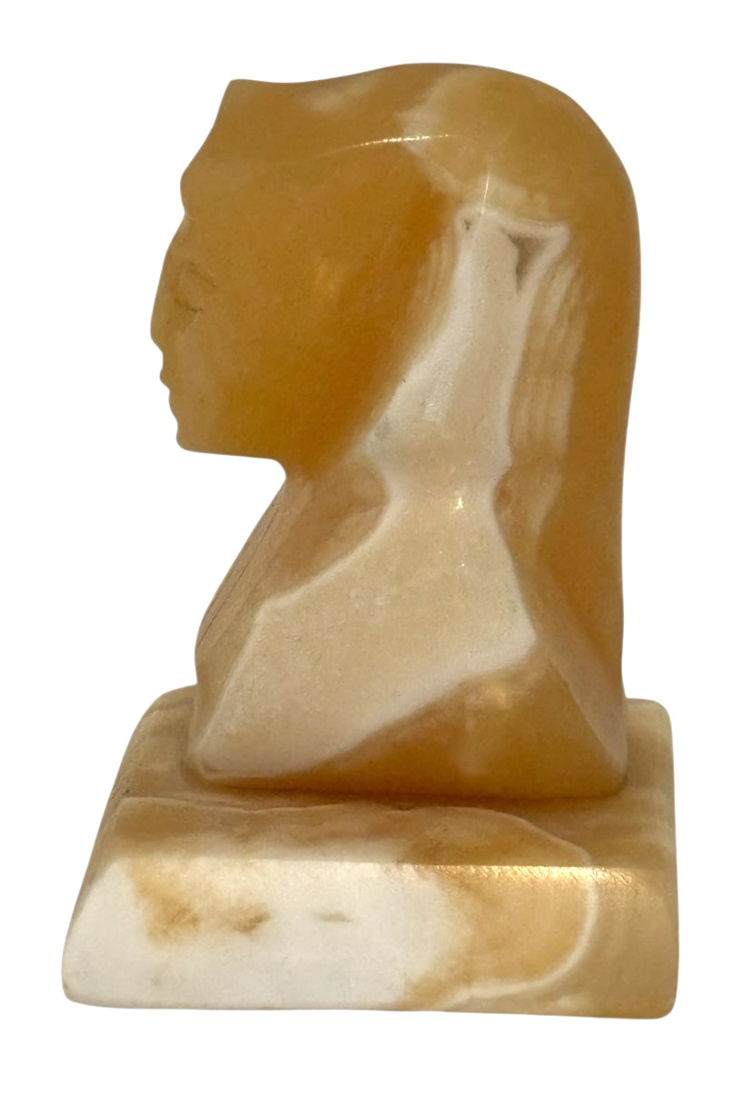 Alabaster Egyptian Pharaoh Head King Tut Bust Statue Figurine 3 3/4″ H Carved