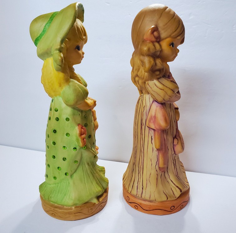2 Pc Set Vintage 1970s Hippie GIRL Figurine Flower Child Retro Girl Boho MCM 12″