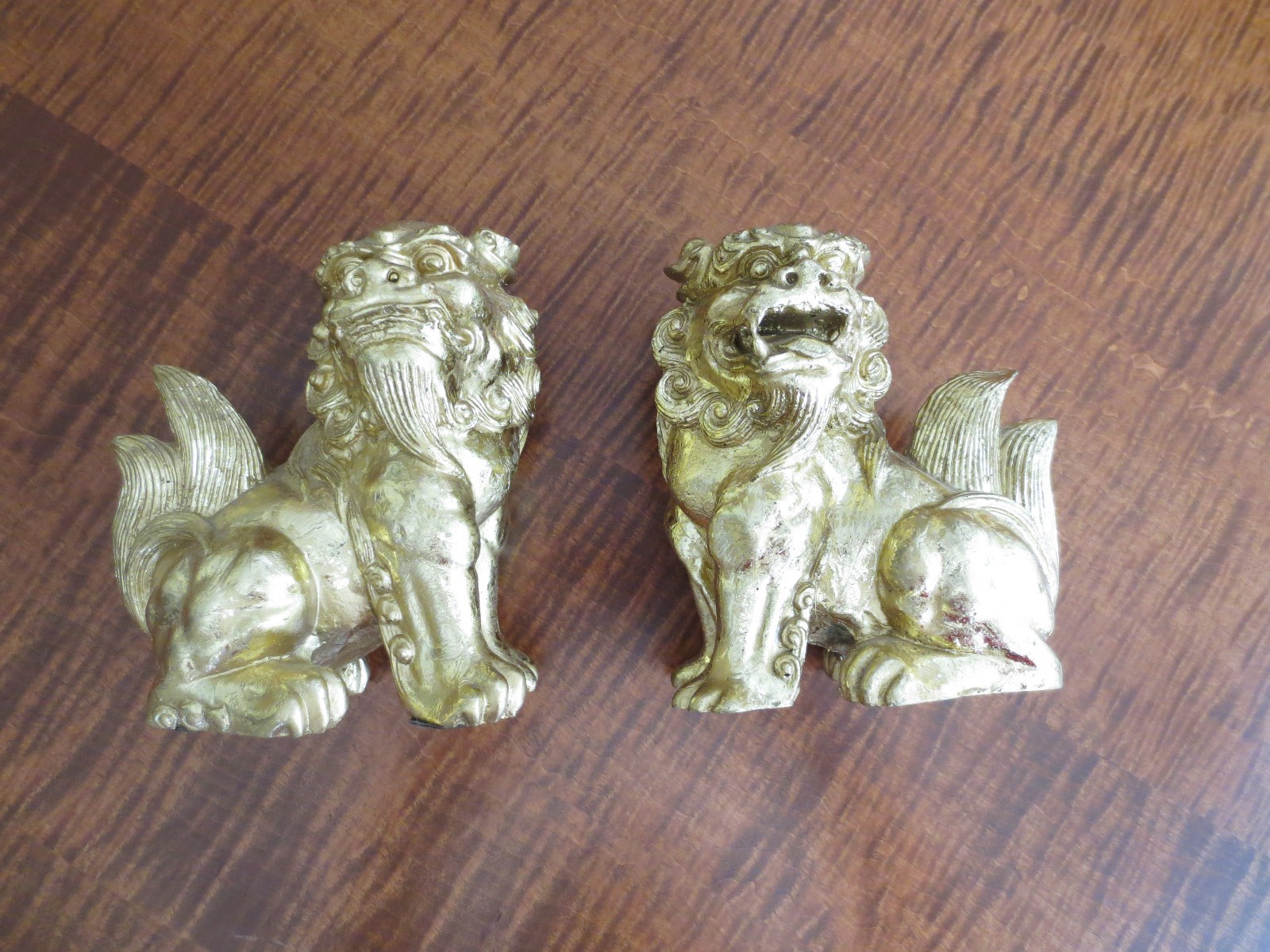 Pair of Chinoiserie Gold Tone Gilt Foo Dogs by Sadek