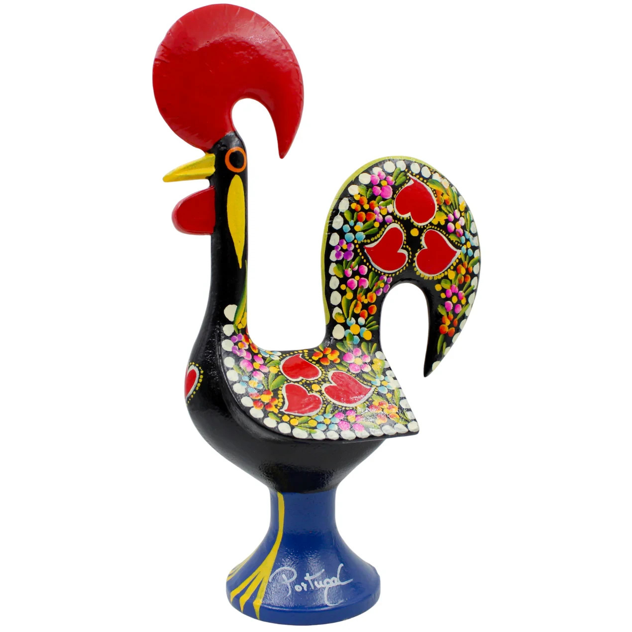 Traditional Hand-Painted Portuguese Good Luck Rooster Metal Figurine, 14″