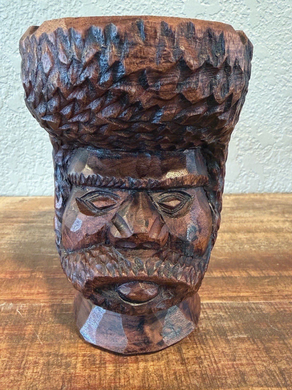 Hand Carved Wooden Art Sculpture Stained Ethnic Ashtray