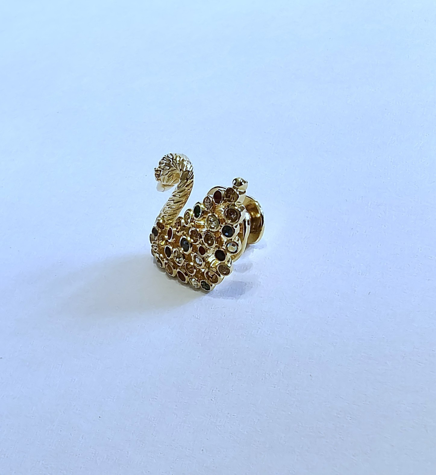 🦢 Swarovski Crystal MINI 1995 SCS Gold Multicolored Swan Figurine Pin Brooch