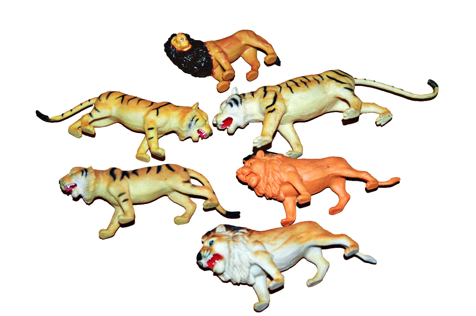 Figurines Lions and Tigers 6 Assorted Hard & Soft Rubber Plastic Animal Figures