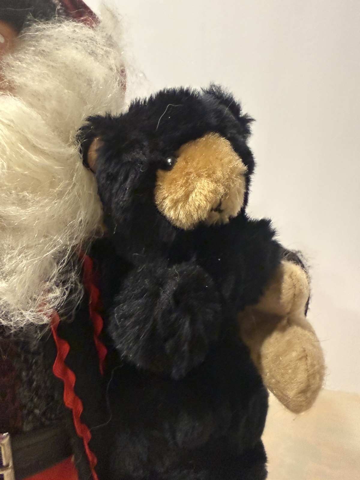 Vintage St Nicholas 18 Inches Tall, Holding a Bear And a tree buffalo plaid