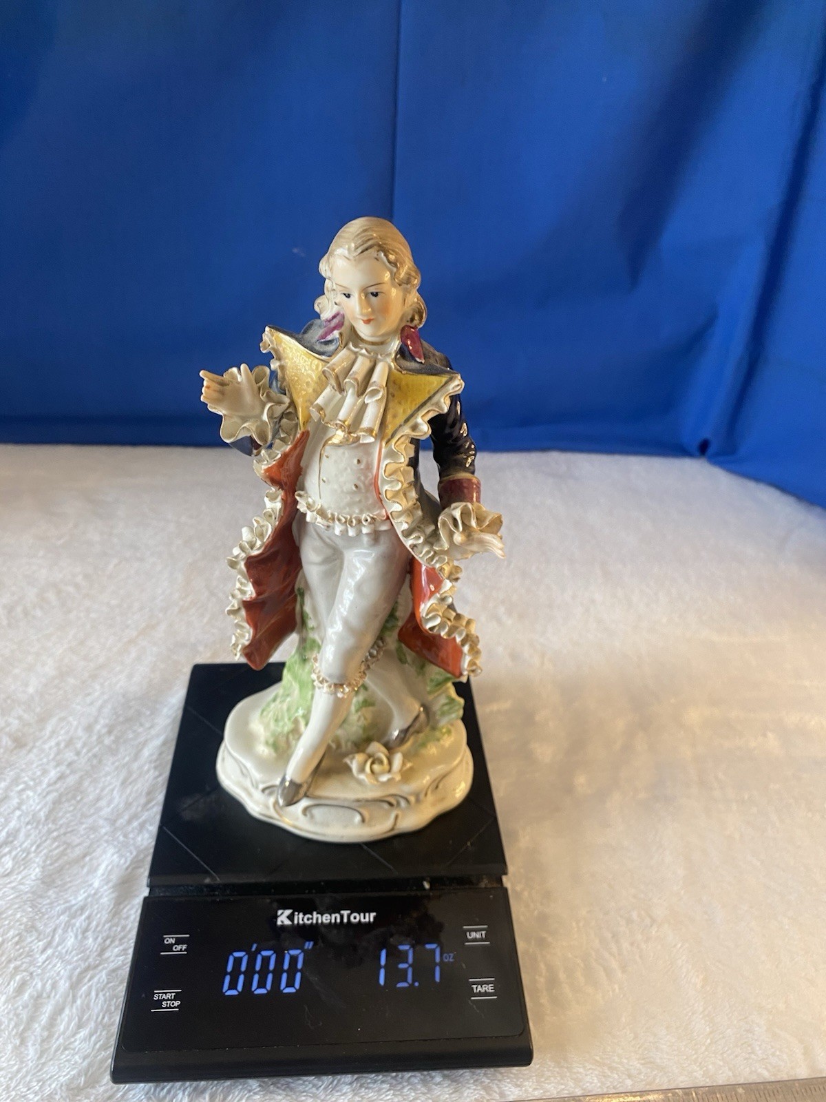 Genuine Dresden Figurine Dandy Gentleman Hand Painted Bisque Statue Rococo 9″