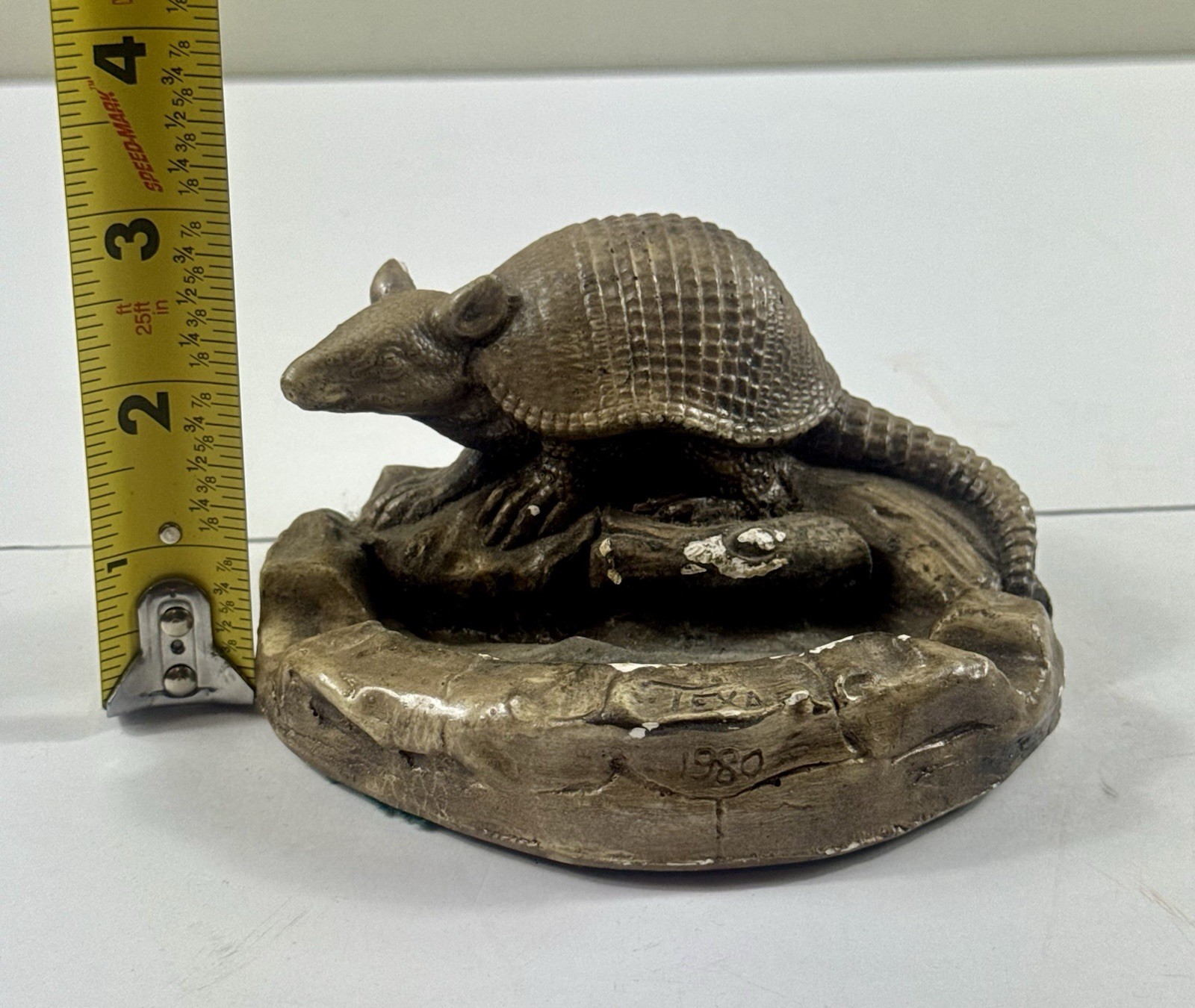 Vintage 1980 Texas Armadillo Ashtray Souvenir Resin Western Decor Trinket Dish
