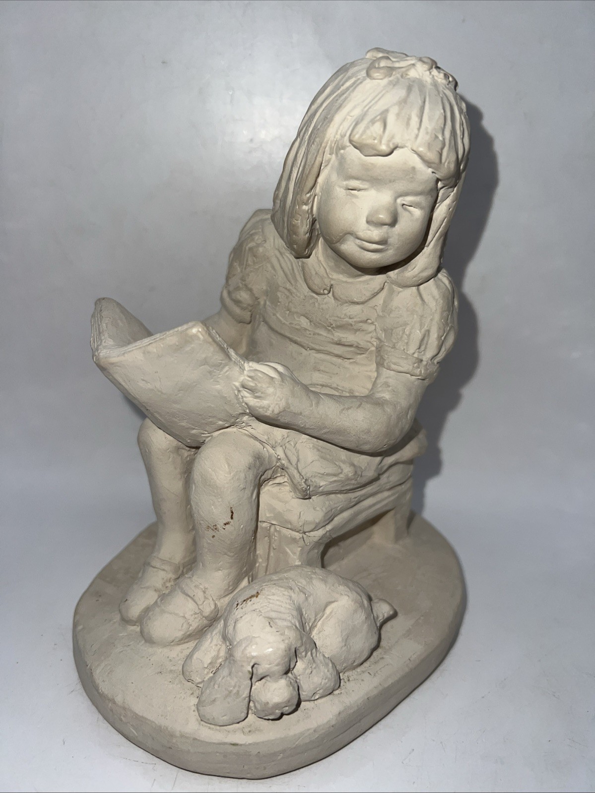 VTG 1973 Dee Crowley Austin Productions Bright Eyes Sculpture Girl w/ Book Dog