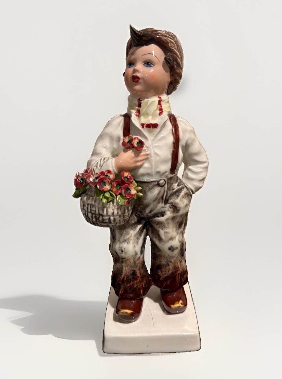 CARLO MOLLICA Italy Seated Boy With Basket Figurine Vintage Art