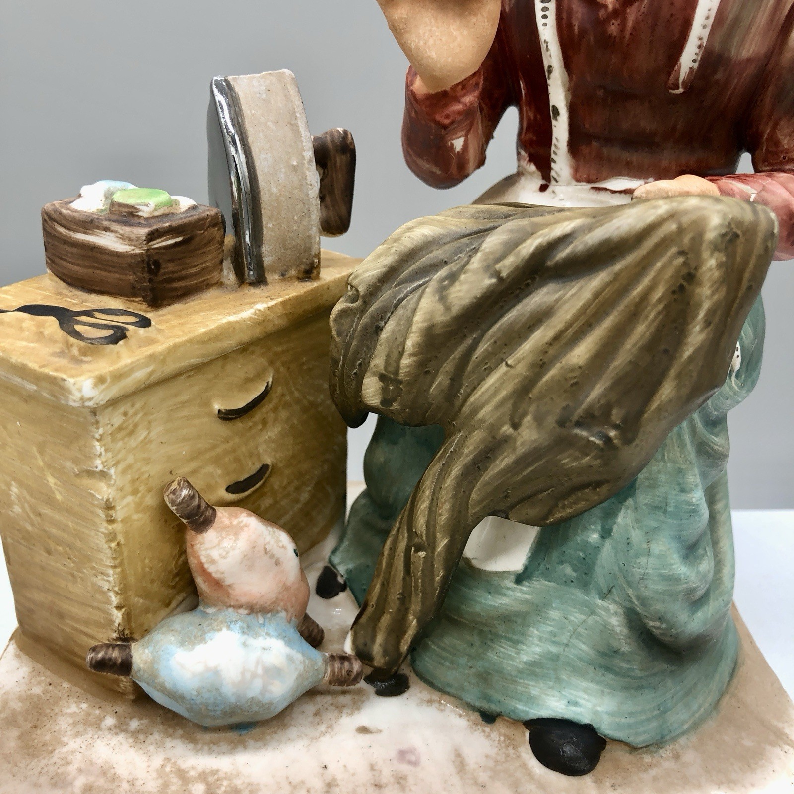 NORLEANS JAPAN “Old Woman Seamstress” Figurine VINTAGE Hand Painted Porcelain