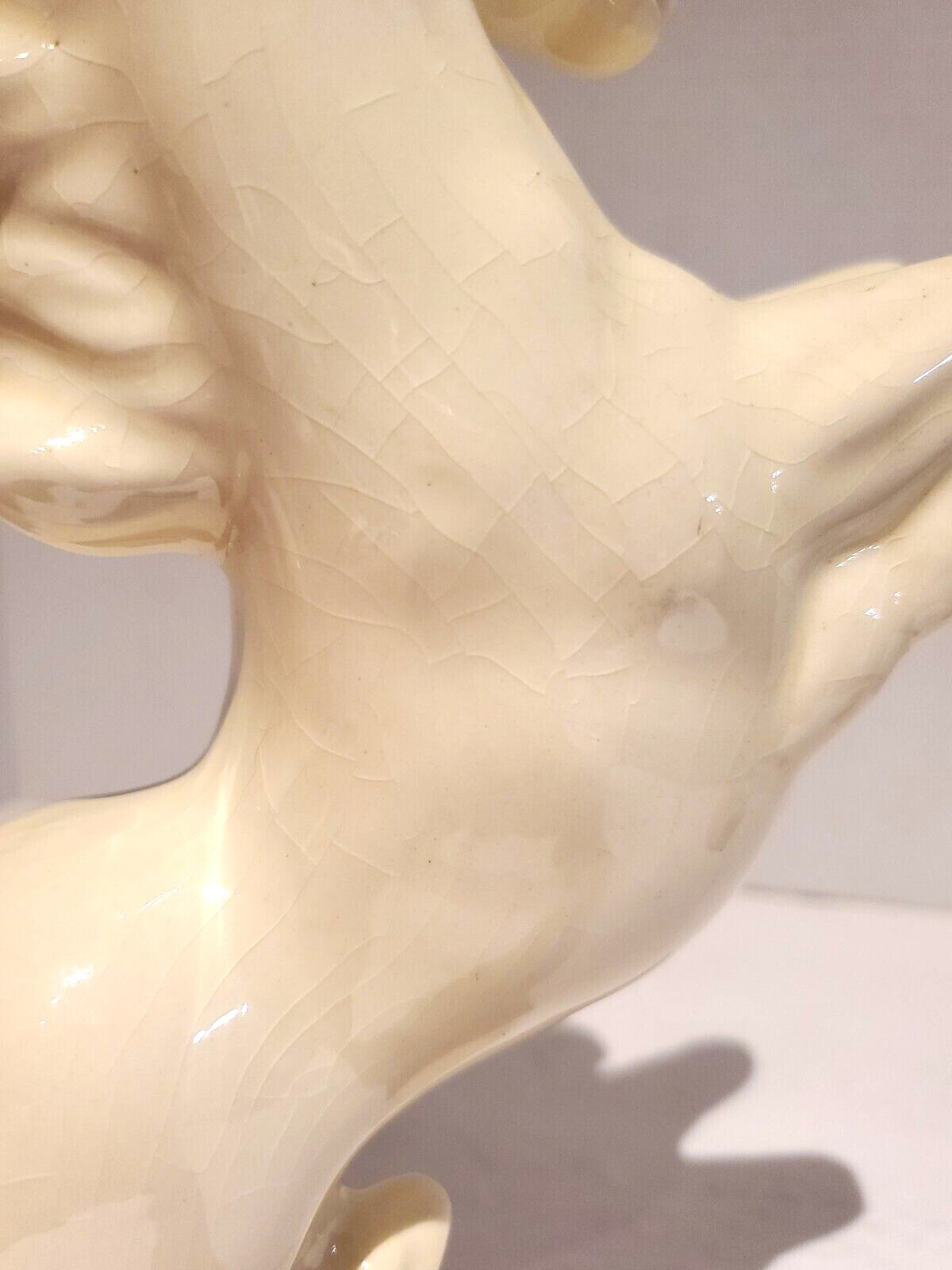 White Glaze High Gloss Rearing Stallion Statue 11″