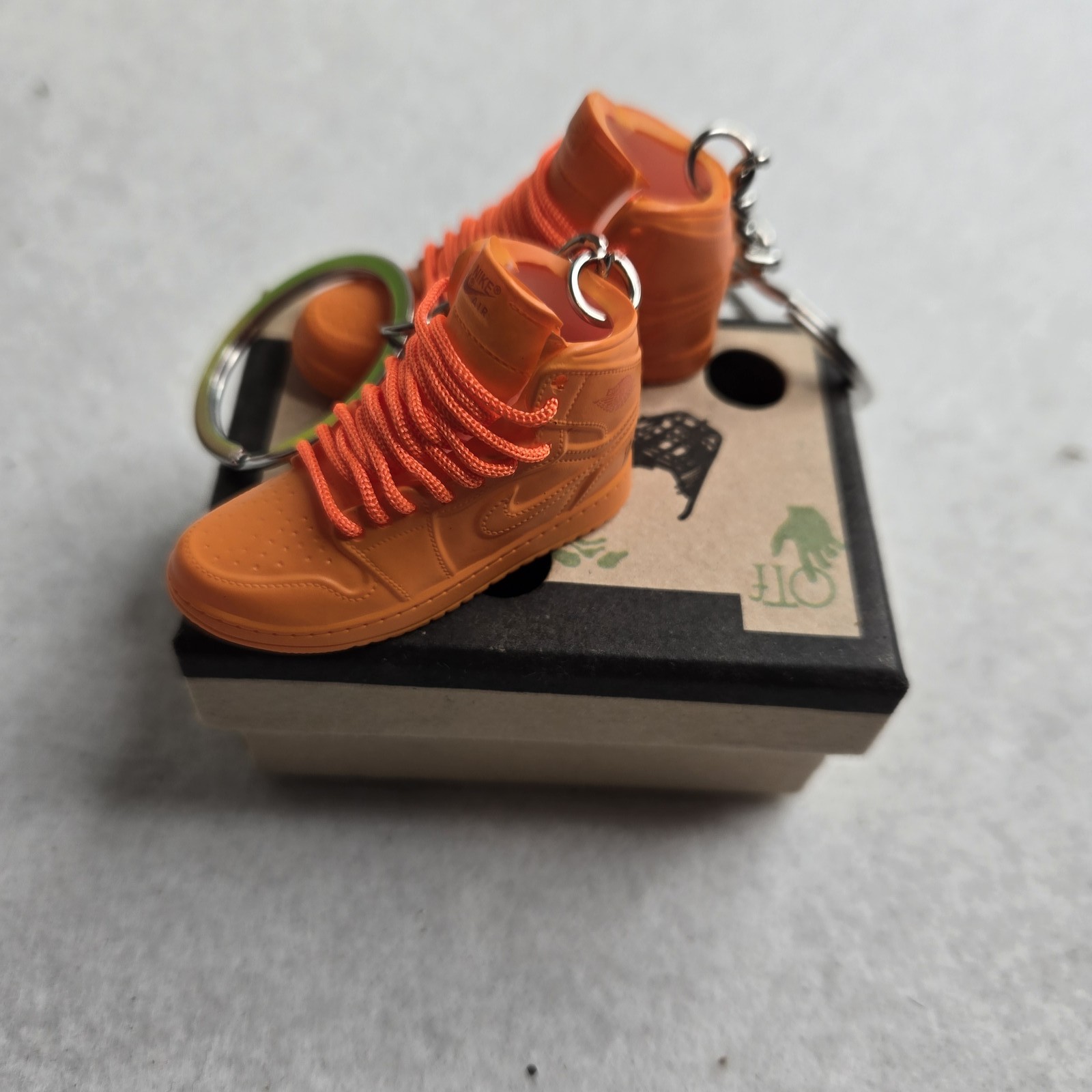Nike Off-White Inspired Air Jordan 1 Miniature Orange Sneaker Keychain Pair New