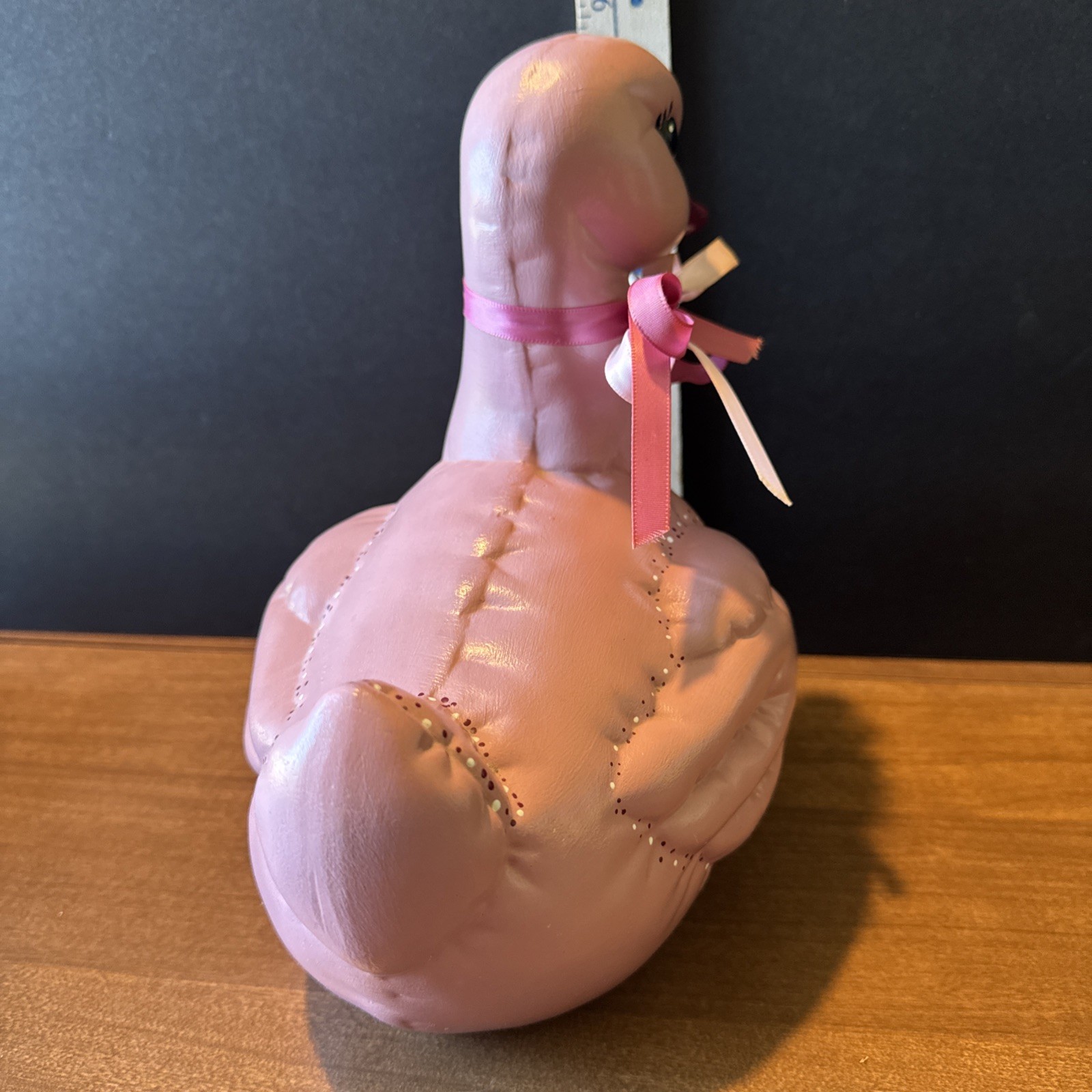 VTG.* 1985*Kimple Mold*Hand Painted*Pink Ceramic Duck Quilted Look