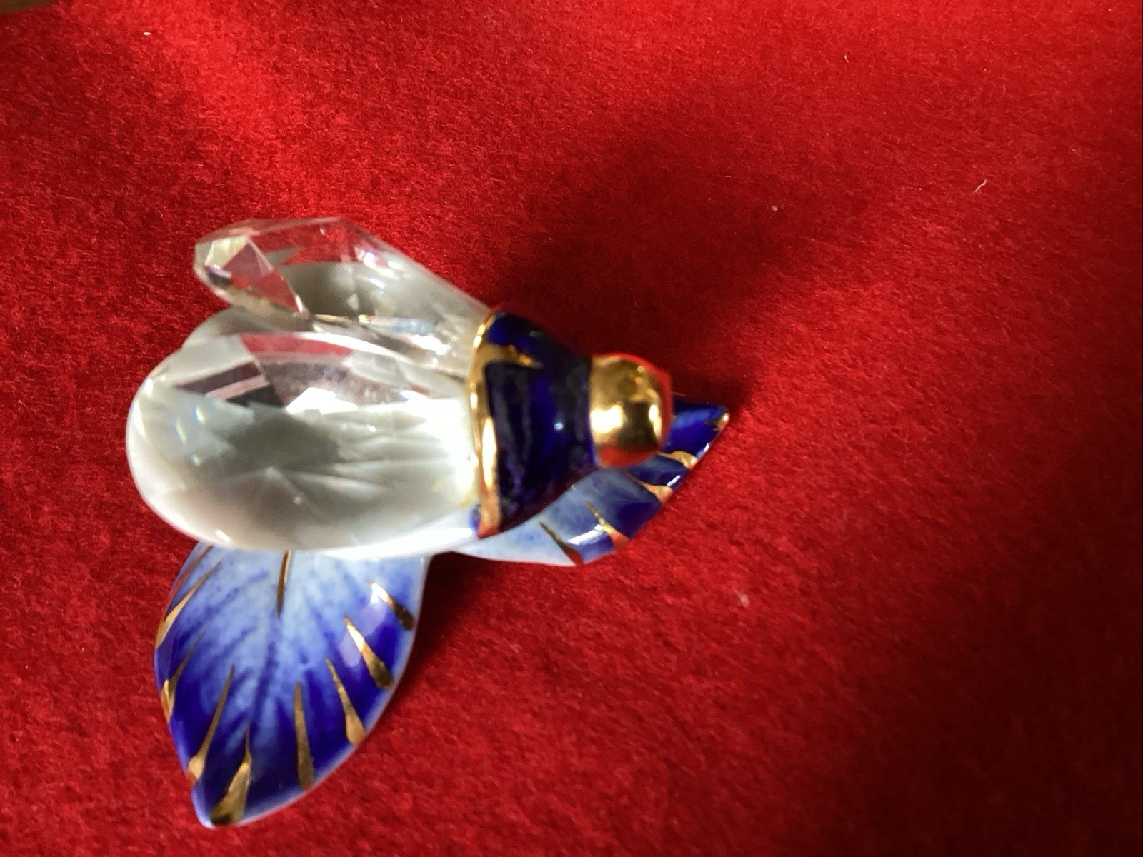 Vtg 1950s Carpie Porcelain & Crystal Figurine On Blue White Gold Base