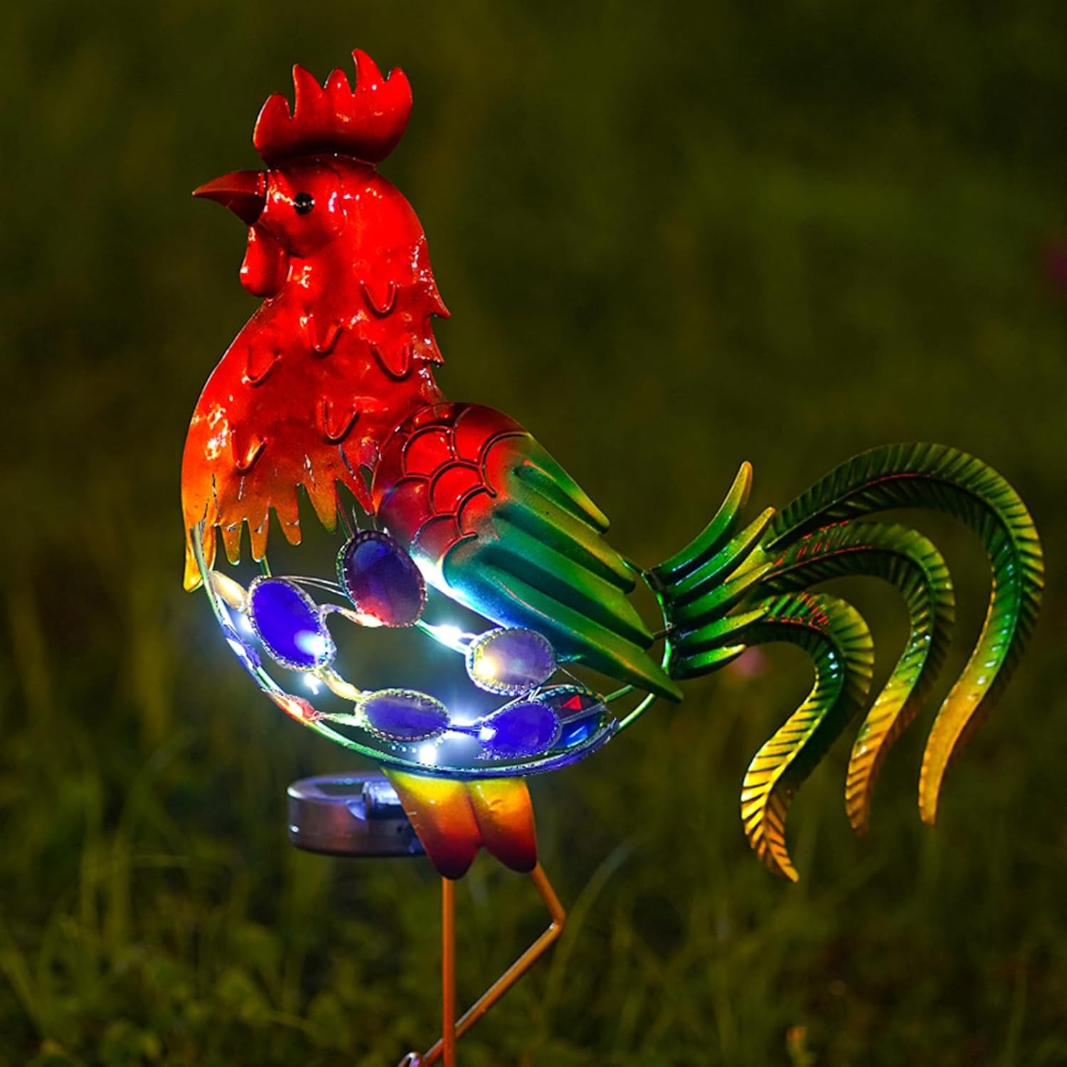 GDF 20″ Chicken Decor – Outdoor Rooster Solar Lights -Metal Red