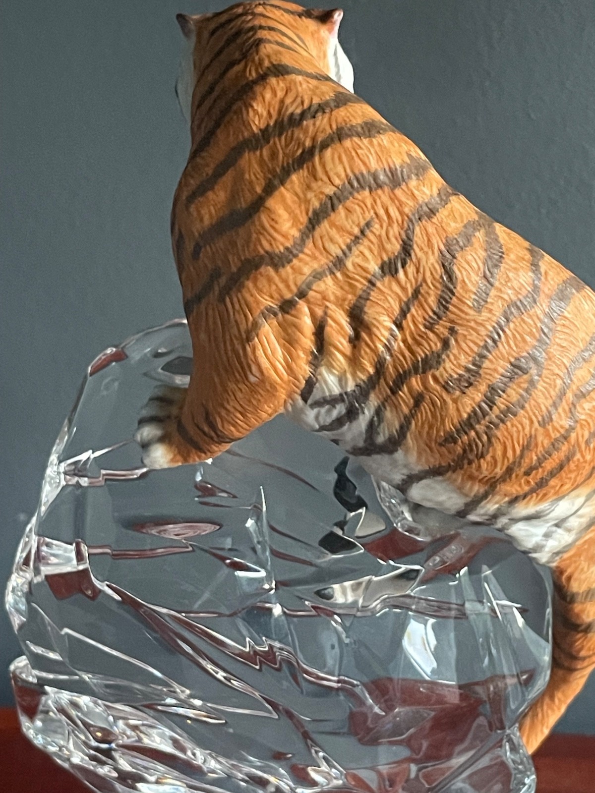 Large Tiger Figurine on Crystal Iceberg Base Wildlife Statue 11” Decorative