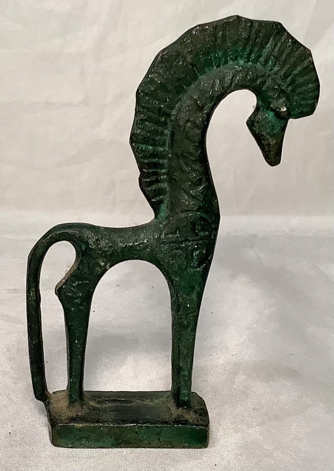 Vintage Greek Horse Geometric Style Art Bronze Figurine Patina 3.75″