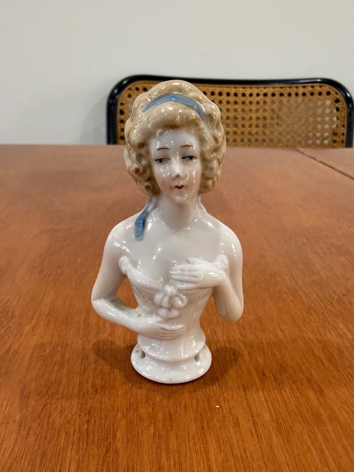 Vintage Porcelain Germany Pin Cushion Lady Top – Early 1900s – Excellent Cond.
