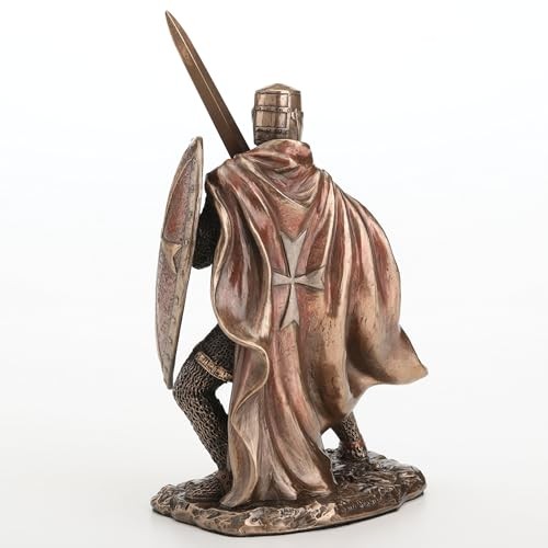 Veronese 7″ Knights Templar Sword & Shield Sculpture, Cold Cast Resin Bronze