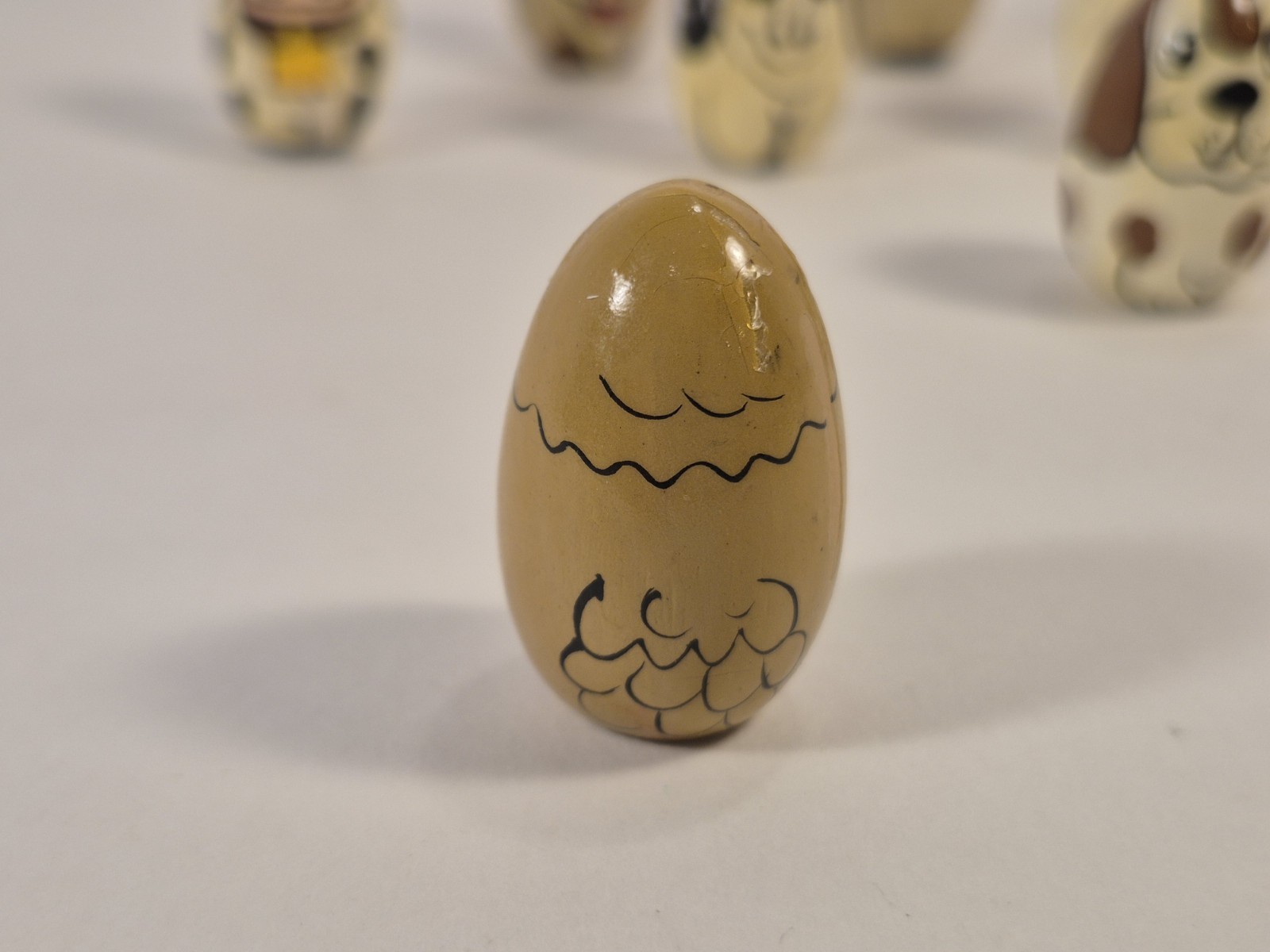 Vintage Hand Painted Wooden Egg Farm Animals Lot of 10 Novelty Figurines