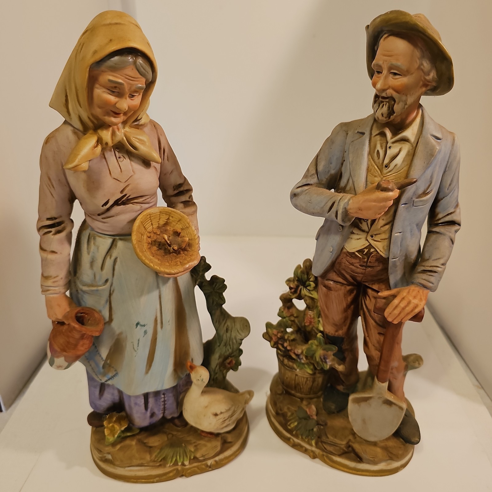 Homco Porcelain Figurine #8816 Old Man & Woman 13.5 Inch Tall Vintage Lot 2 EE