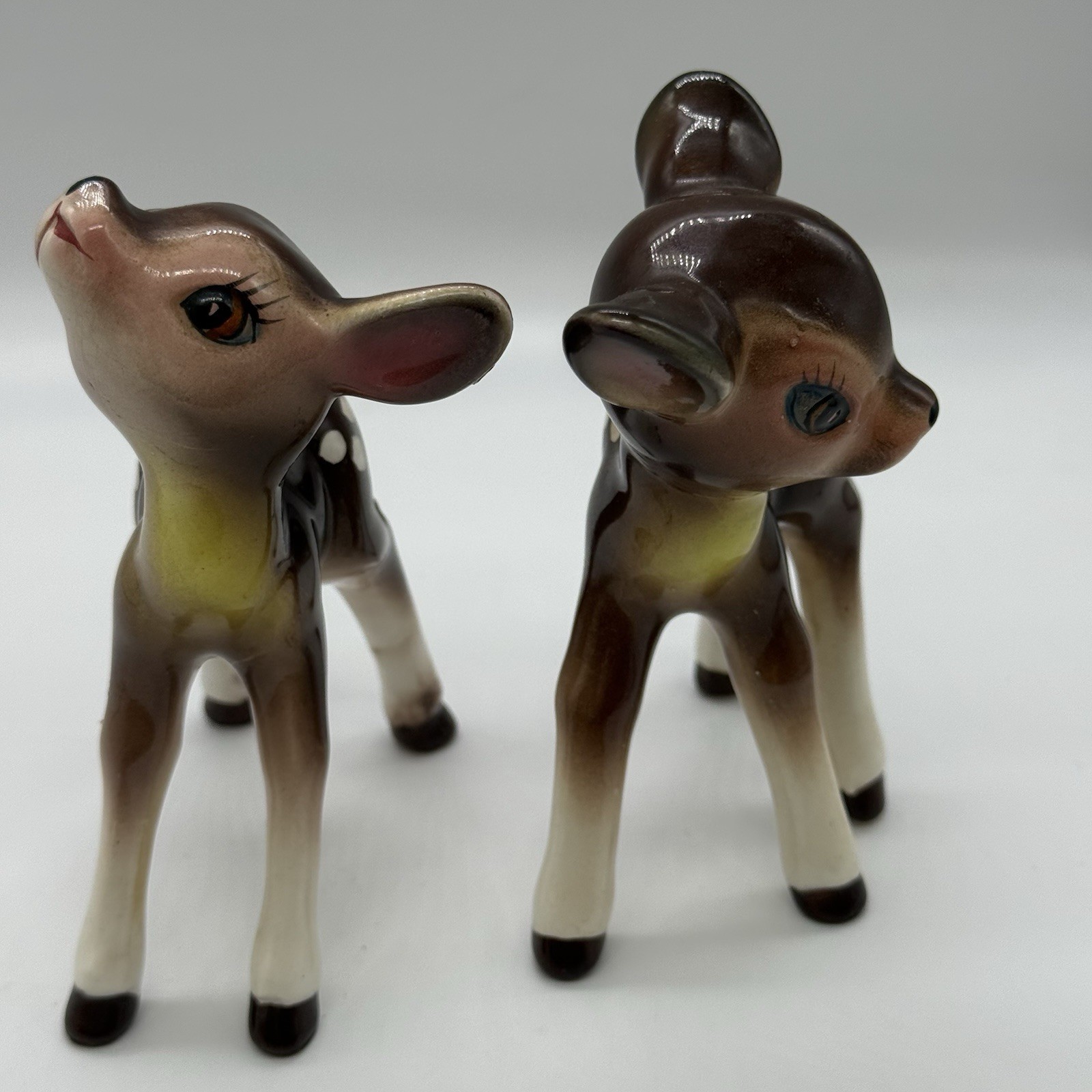 Vintage Bone China Deer Figurine Set of 2 Japan Tiny Animals Big Eyes Decor