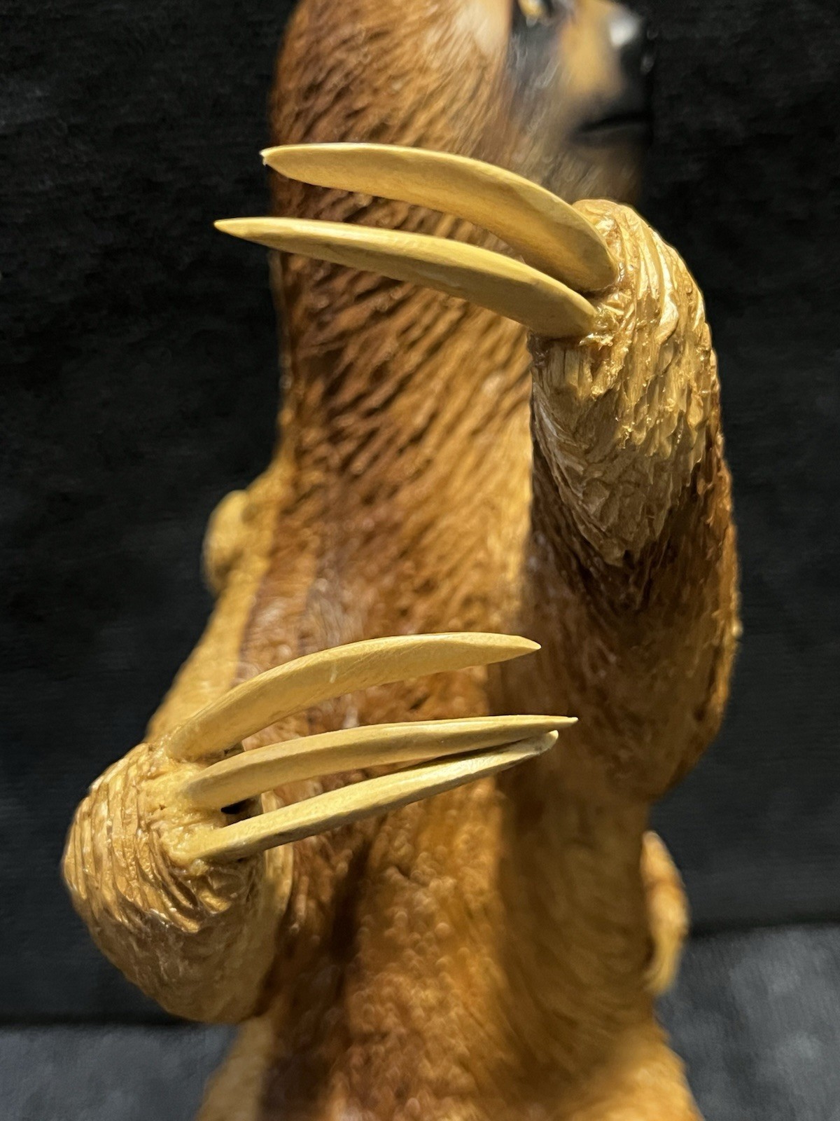 11” Inch Resin Or Polymer Clay Three-Toed Sloth w/Real Wooden Claws And Baby.