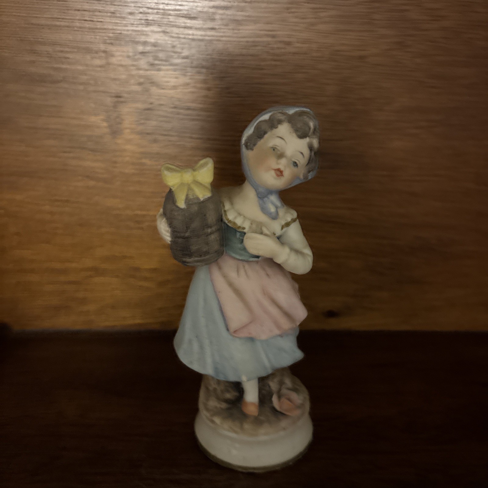 Vintage Girl With Basket Porcelain Figurine Children