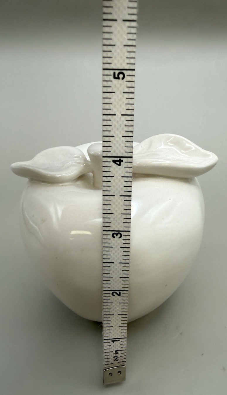White Ceramic Apple Figurine with Leaf Detail-5″ Decorative Home Accent