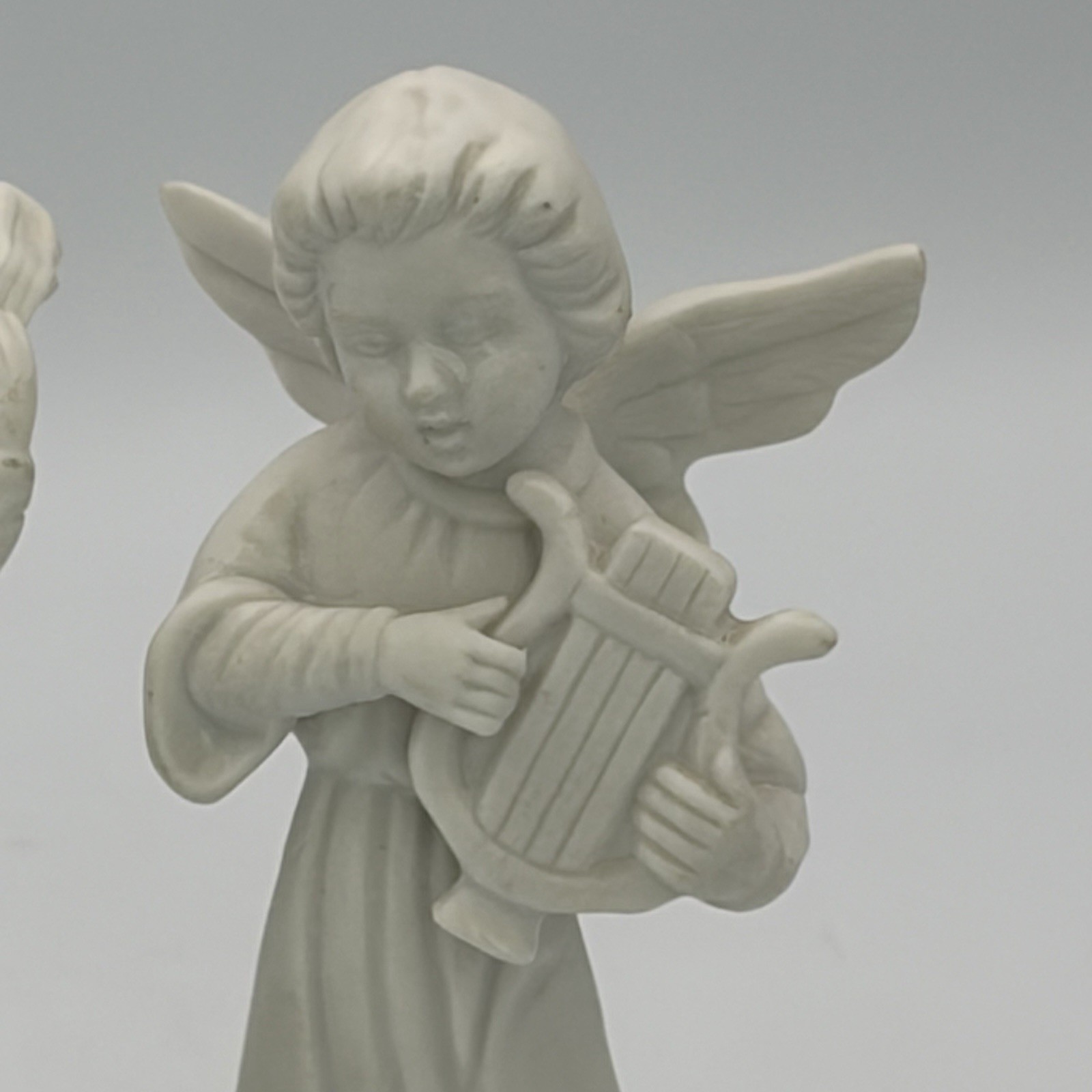 Pair Napco White Bisque Angels Cherubs Playing Instruments Japan Replacement