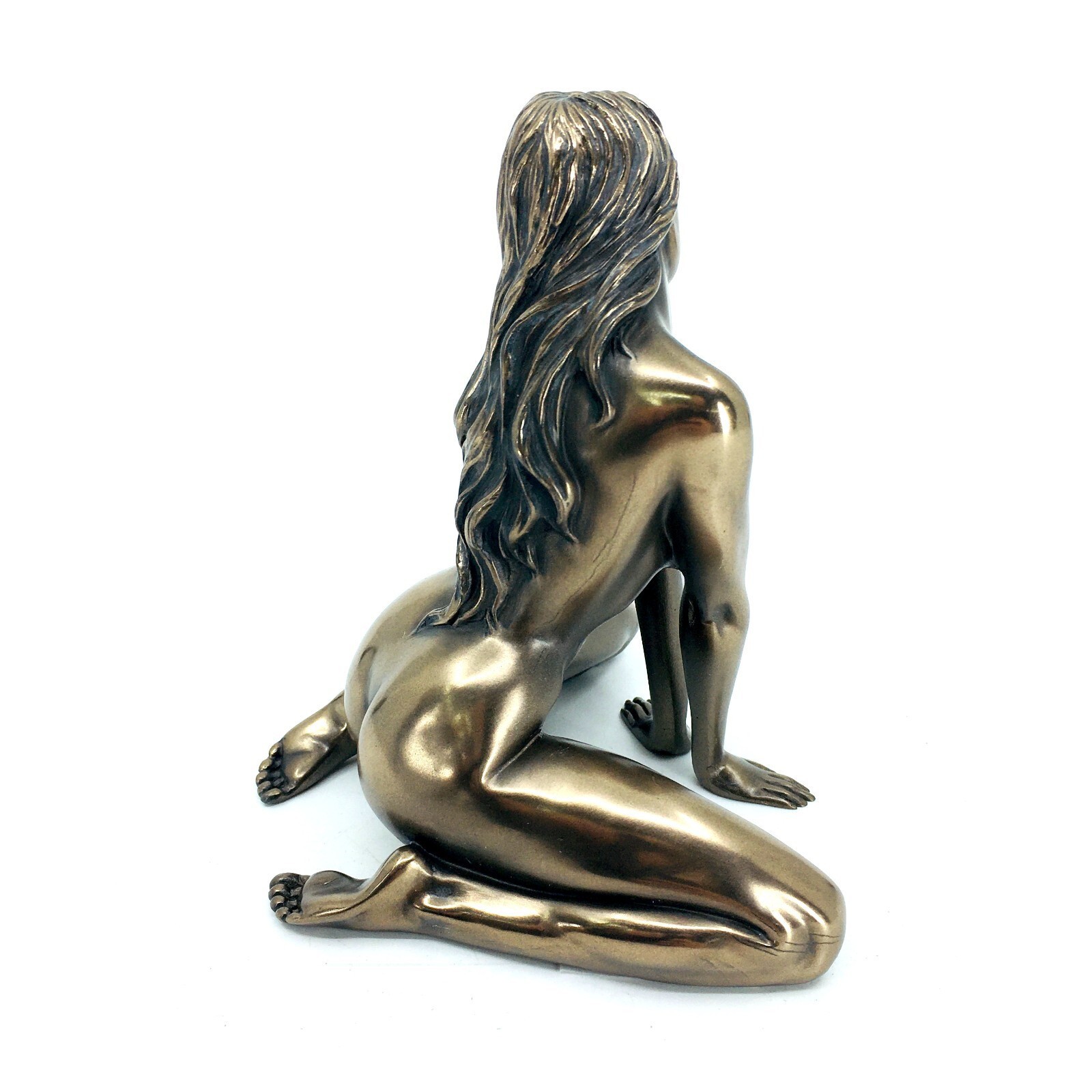 5 Inch Seated Nude Female Brass Color Figurine in a Seductive Pose Straddling US
