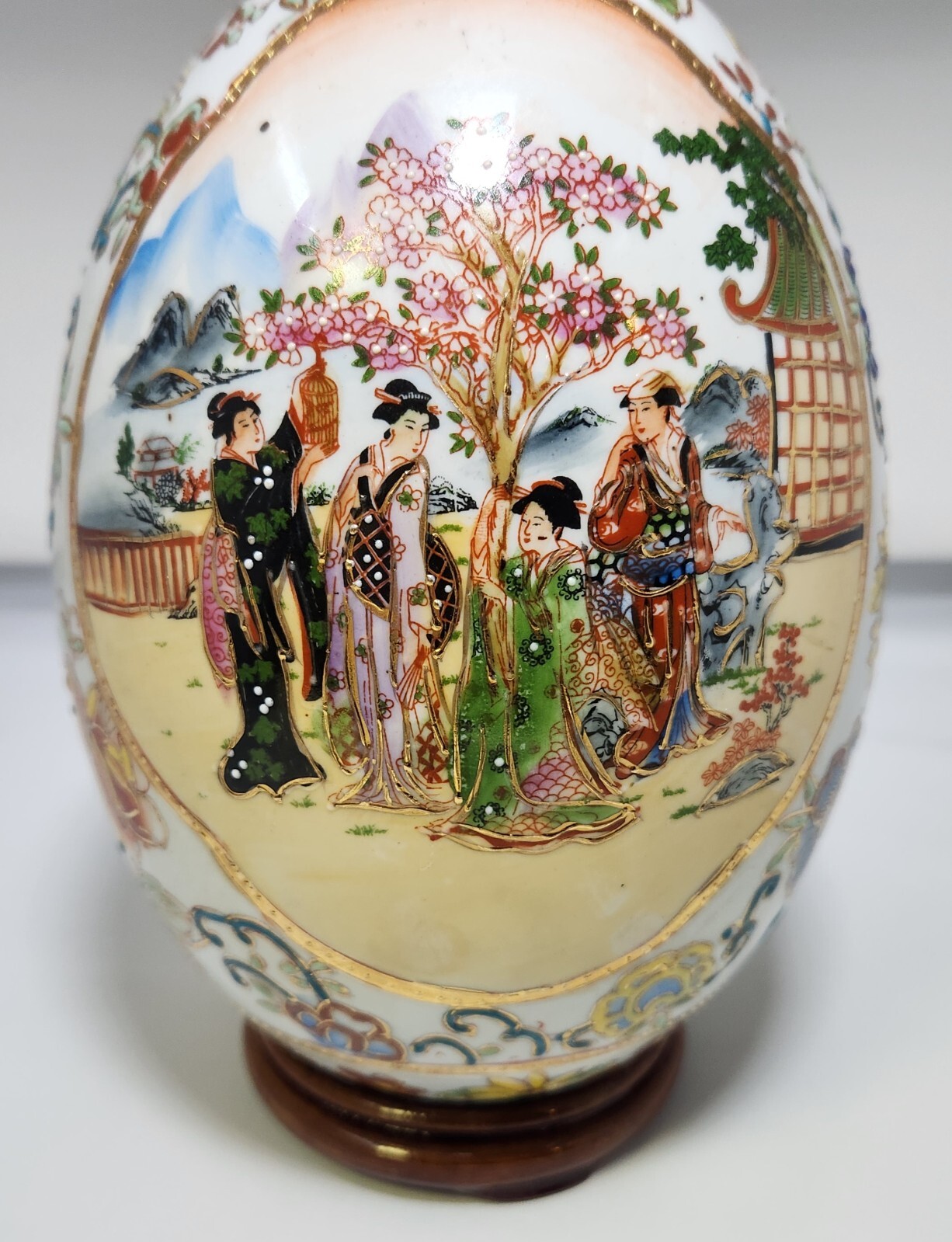 Vintage Satsuma Ceramic Hand Painted Egg – 8.5 Inches