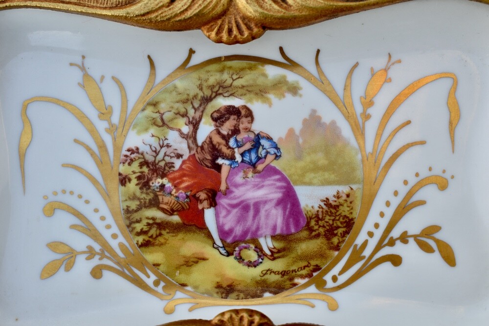 Vintage French Sevres Bronze Ormolu Mounted Centerpiece Handle Dish