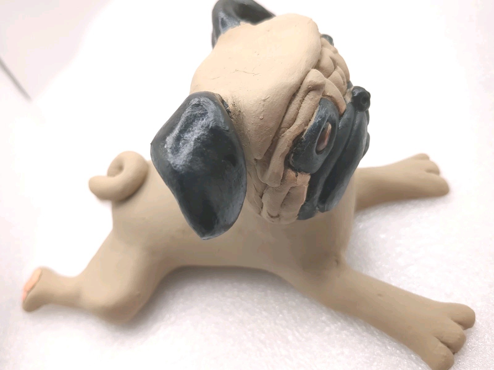 Pug Dog Puppy Figurine Statue Beige Black Unique 7″