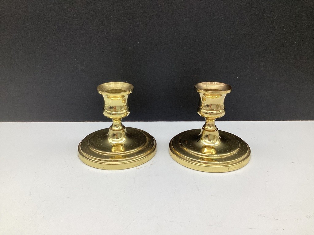 Solid Brass Baldwin USA Pair of round Base candlesticks 1 lbs – 2 3/4″ tall