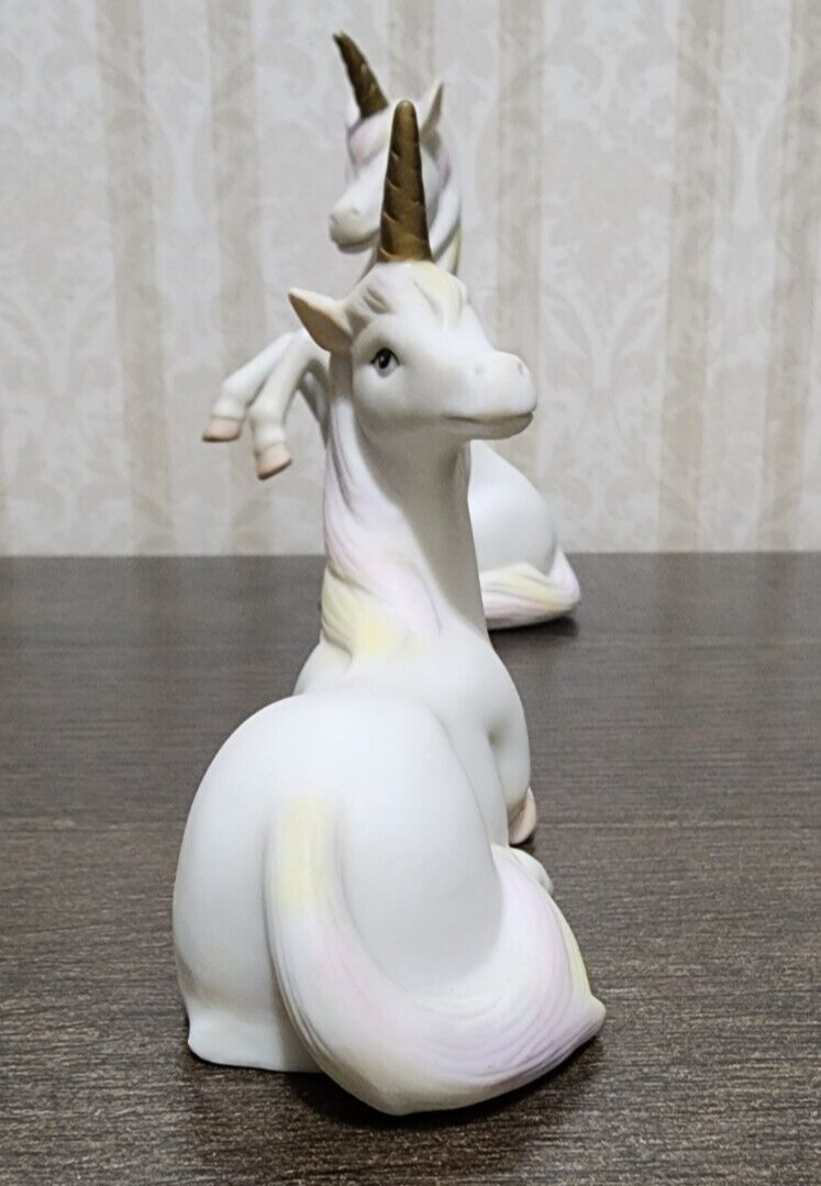 (2) Vtg Geo Lefton Hand Painted Unicorn Figurines 1985 Pastels Rainbow 04882