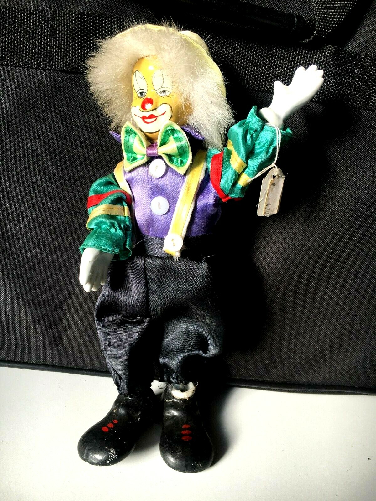 Vintage Clown Doll Figurine Hand Made 10″ Porcelain Face Hand Feet multi-colors