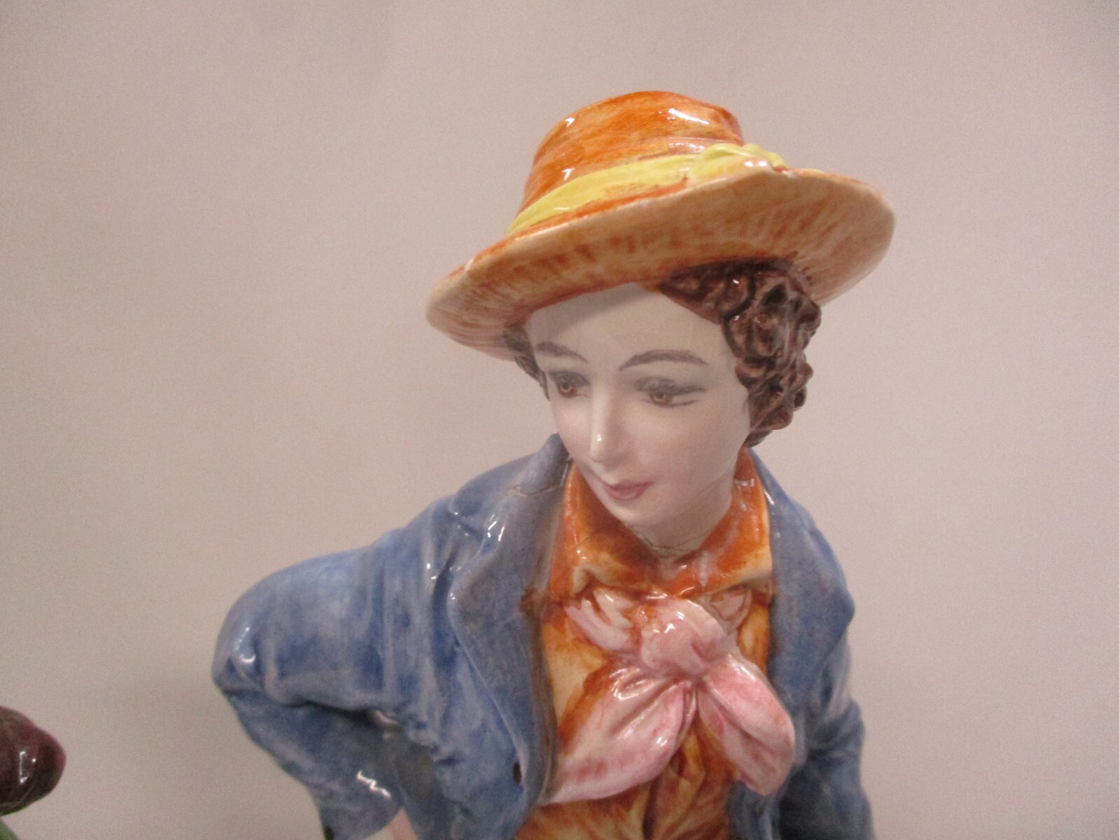 2 Ethan Allen Italy Figures Lady w/ Flowers, Man Leaning on Tree Stump