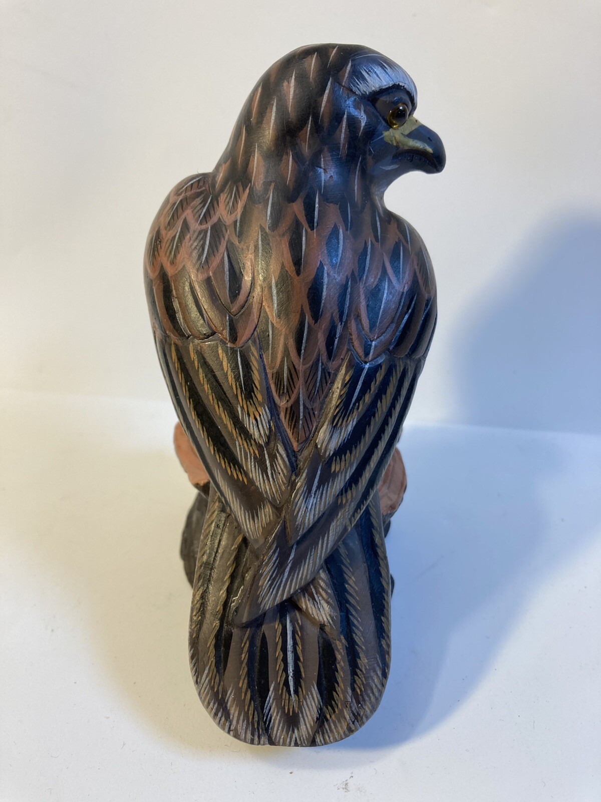 Hand-carved & painted stone falcon bird of prey glass eyes Action International